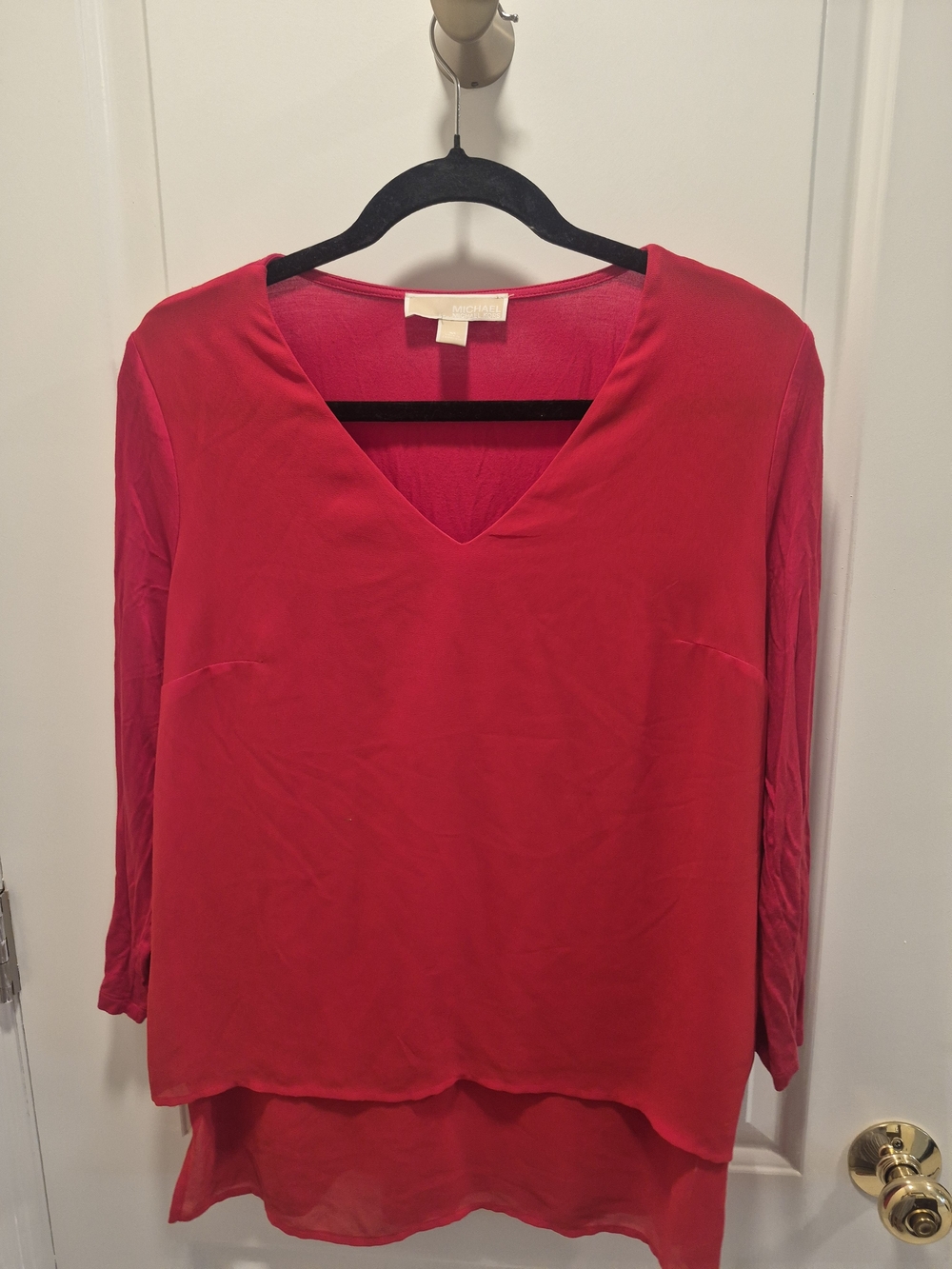 Michael Kors Red V-Neck Layered Hem Blouse